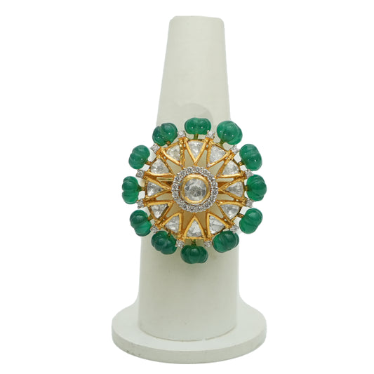 925 Silver Jadau Emerald-shade Ring