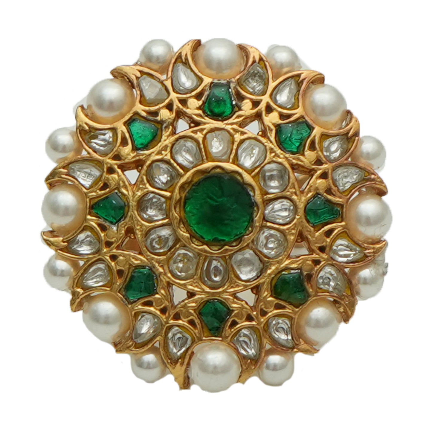 925 Silver Ring with semi-precious Green stone and Pearl