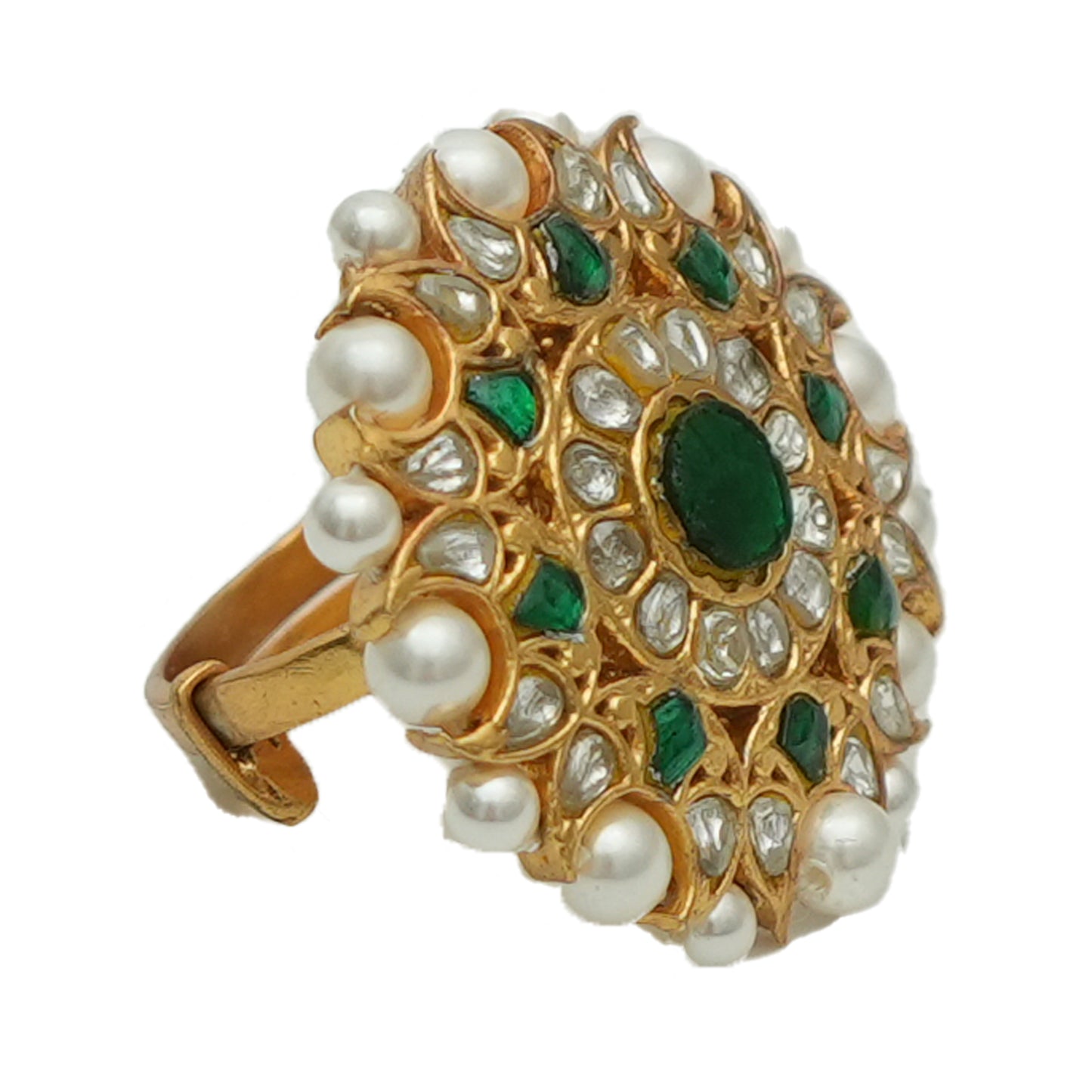 925 Silver Ring with semi-precious Green stone and Pearl