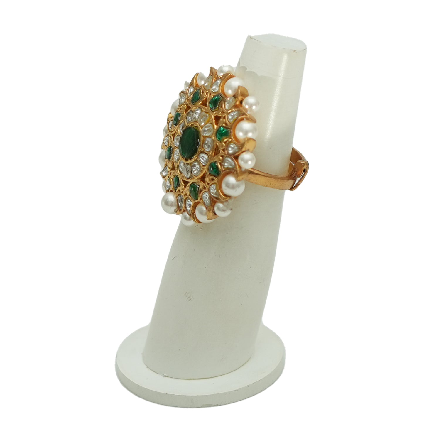 925 Silver Ring with semi-precious Green stone and Pearl