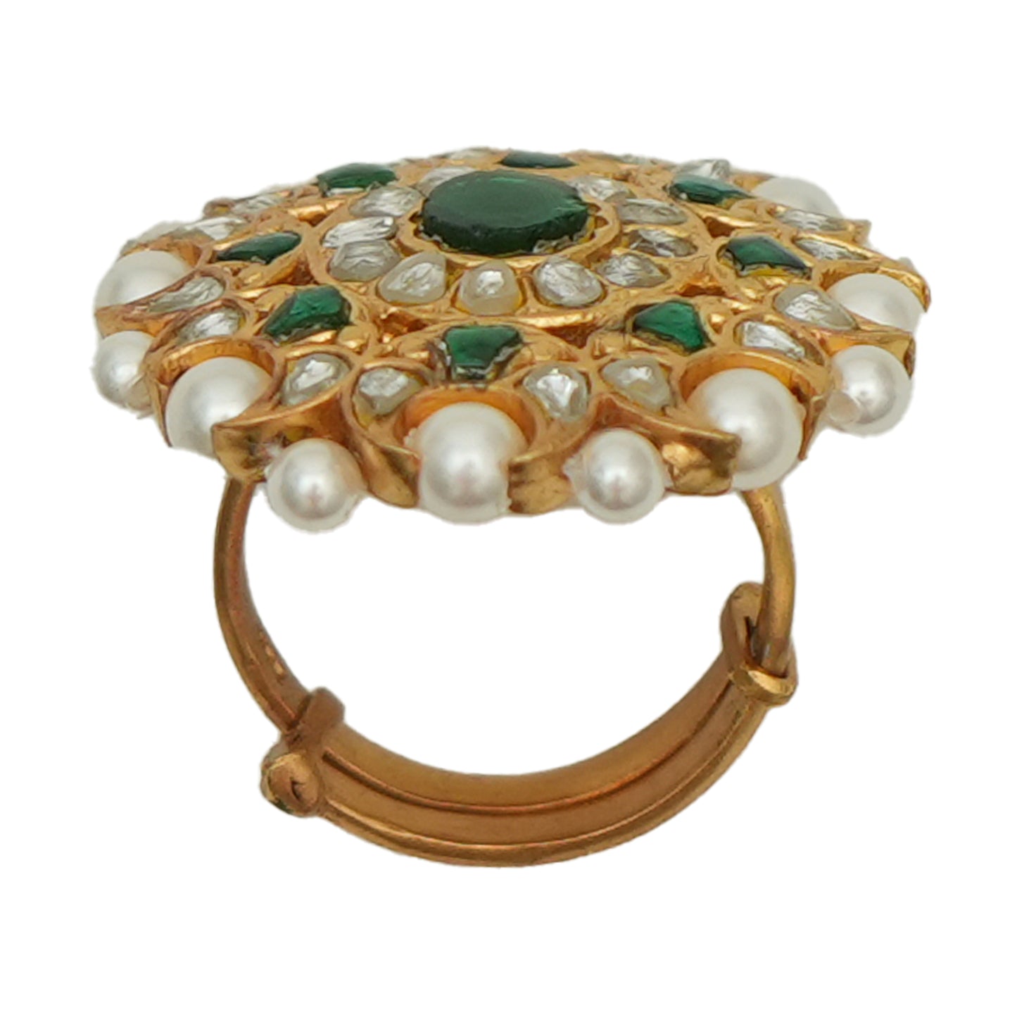 925 Silver Ring with semi-precious Green stone and Pearl