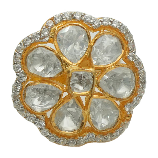 925 Open Polki Silver Ring in Minimalist Style