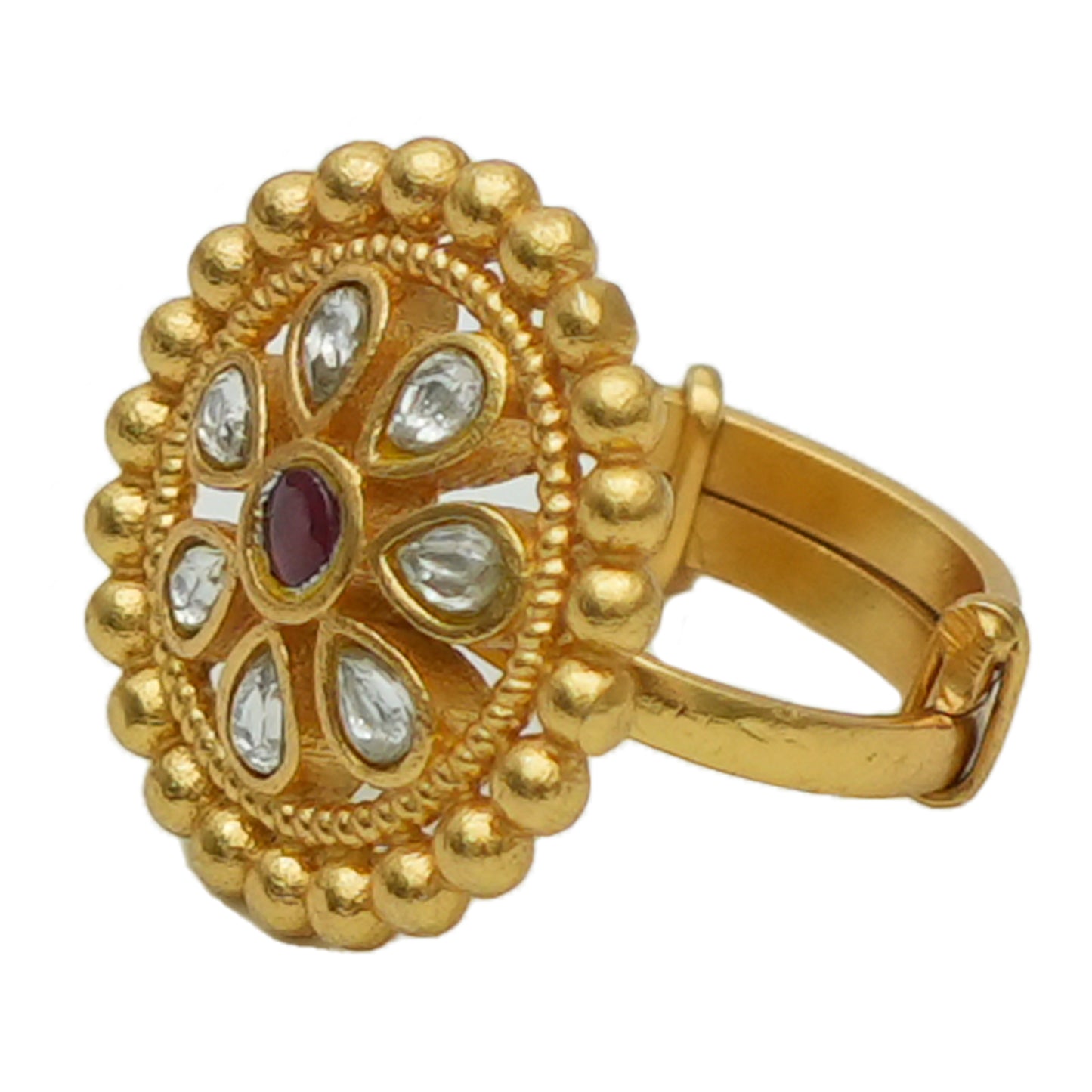 925 Silver Jadau Ring with 7 stone Flower Design