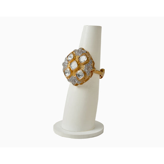 925 Silver ring studded with moissanite and clad with 24k Gold-plating