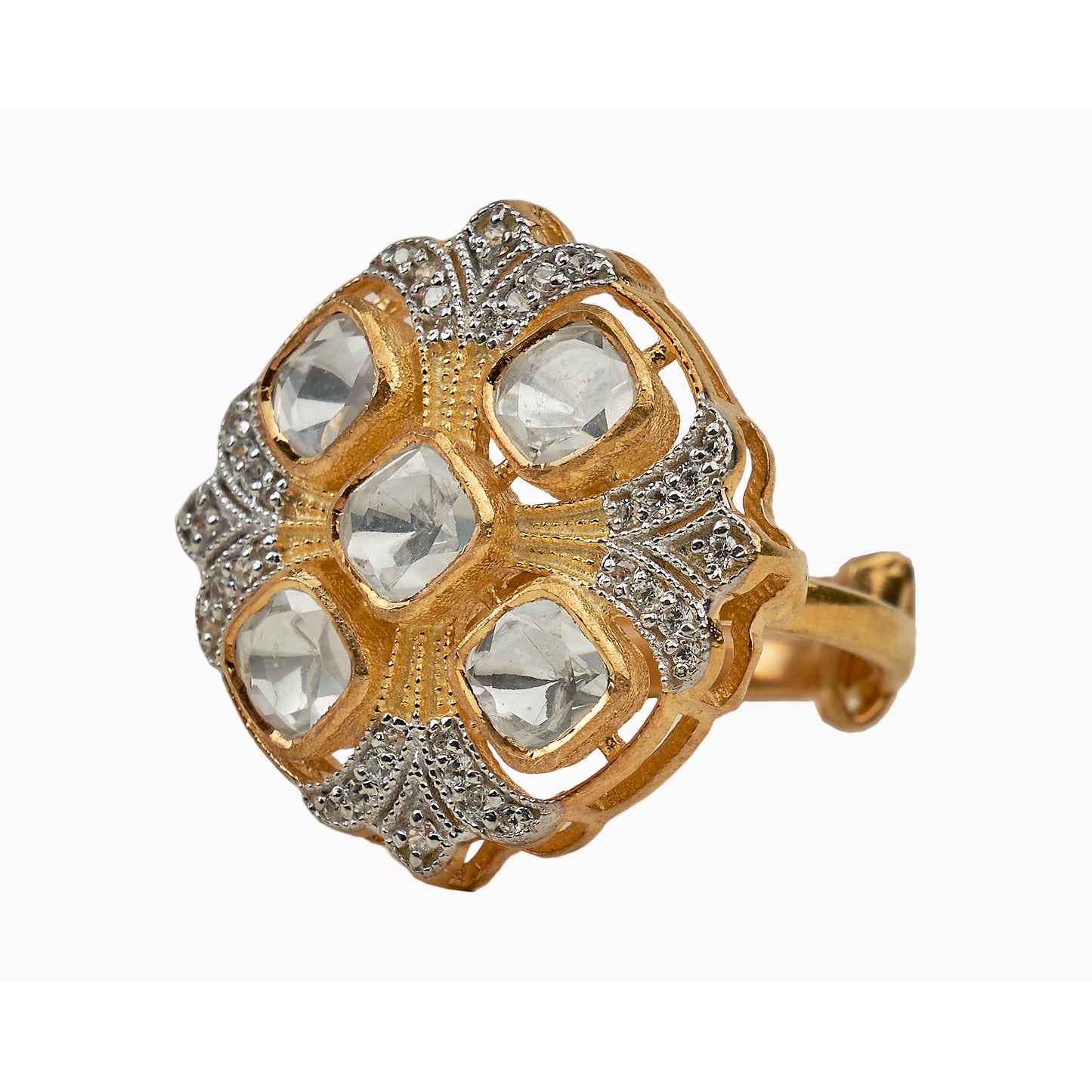 925 Silver ring studded with moissanite and clad with 24k Gold-plating