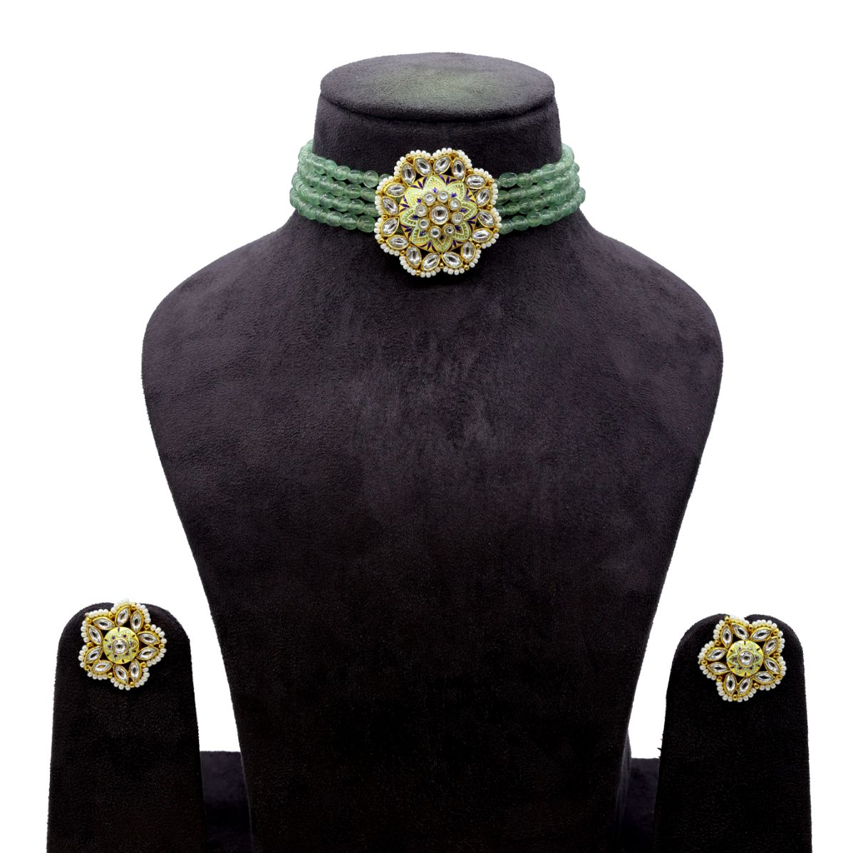 92.5 Silver Choker Set with Bikaneri Hand painted Meena