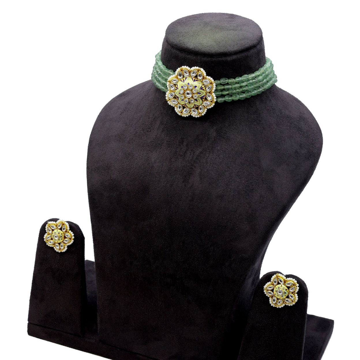 92.5 Silver Choker Set with Bikaneri Hand painted Meena